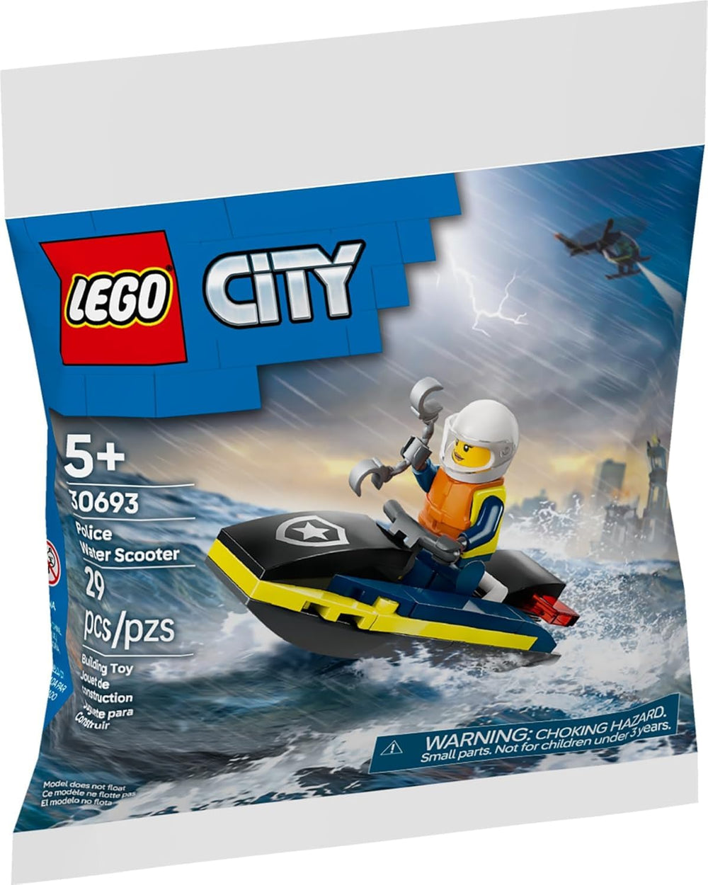Growing Tree Toys LEGO City Police Water Scooter 30693 mission-briefing in action for imaginative water-patrol play.