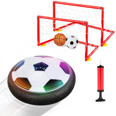 Growsland hover soccer ball on flat surface enables smooth indoor play.
