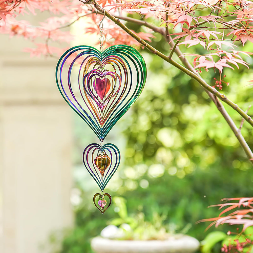 GRPWWT wind spinner 3D hearts stainless steel adds durable garden charm