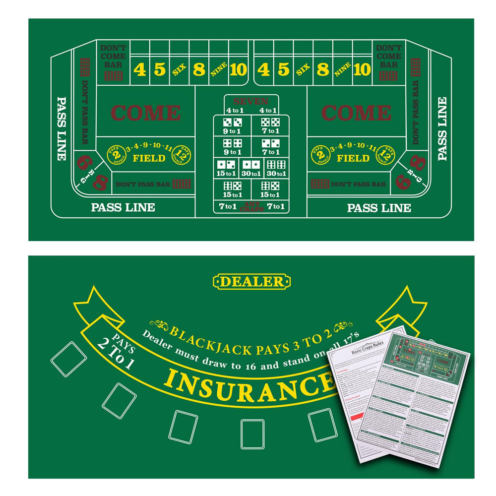 GSE 36x72 blackjack-craps layout mat on table for home game nights