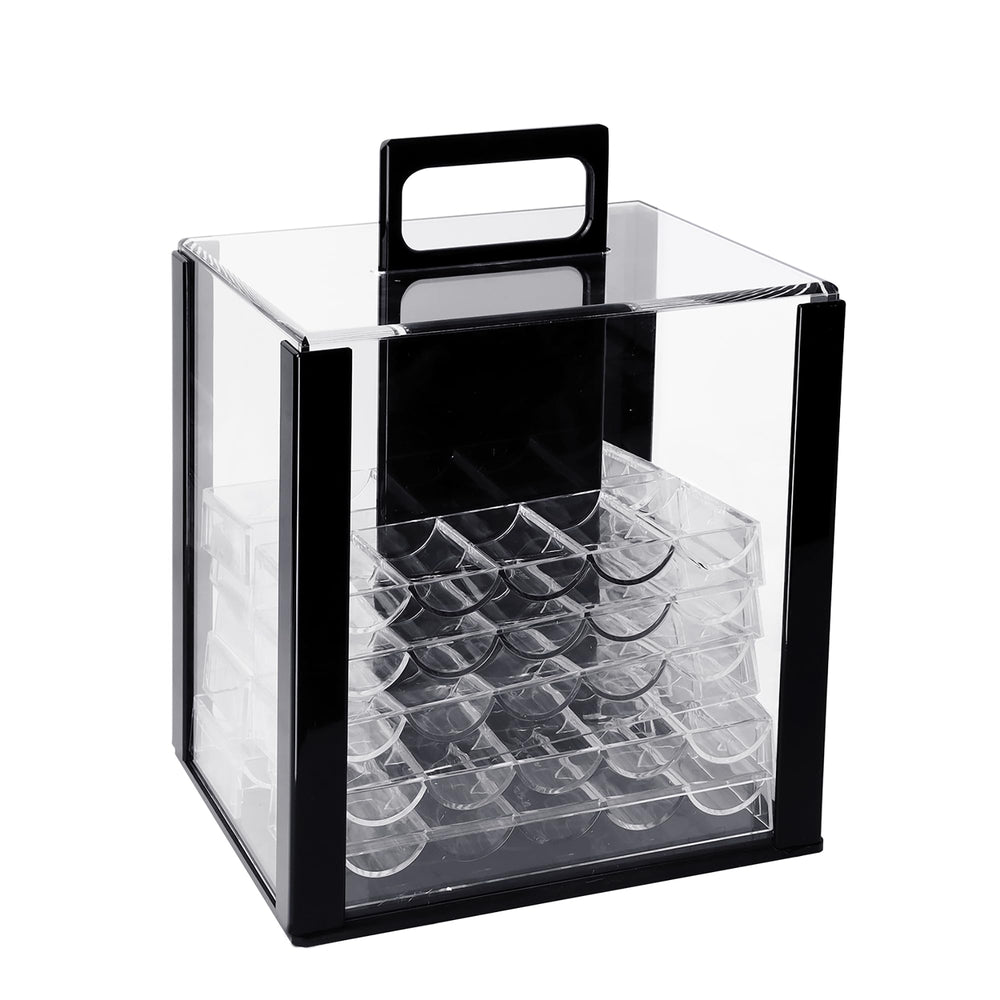 GSE acrylic poker chip case with 10 trays showing organized chips for serious games