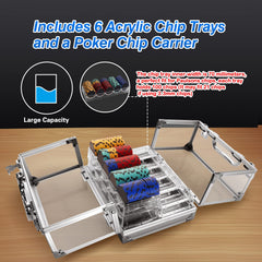 GSE acrylic poker chip case with six trays demonstrates 600-chip capacity at a glance.