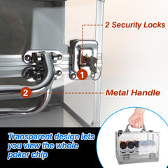 GSE acrylic poker chip case with lockable latches ensures secure transport of chips.