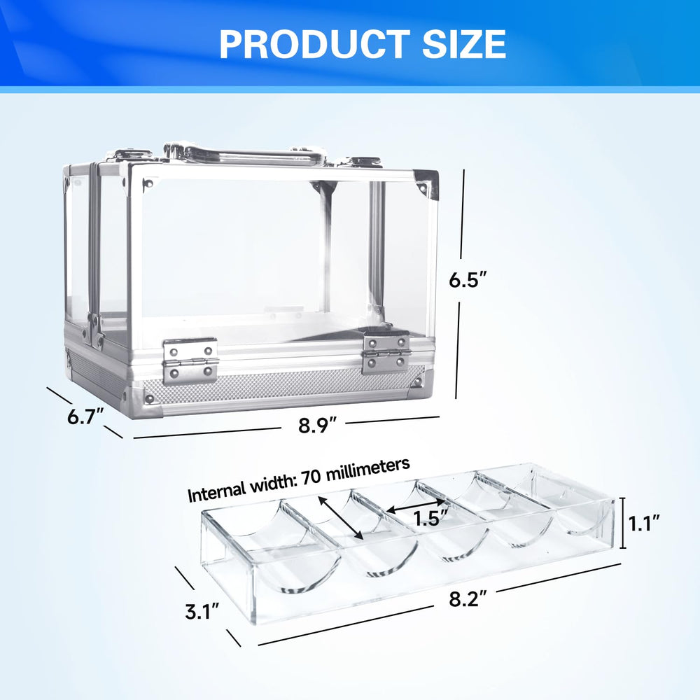 GSE acrylic poker chip case side view highlights compact portability for home games.