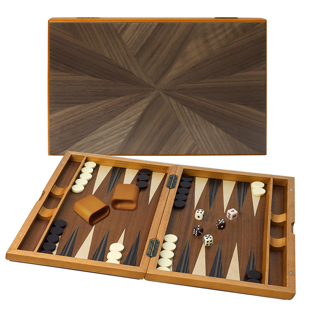 GSE backgammon board open with premium inlay for stylish tabletop play