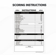GSE Canasta sheets show printed instructions for quick reference during games.