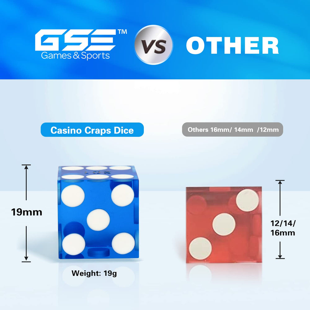 GSE casino dice with razor edge for fair, random rolls in games.