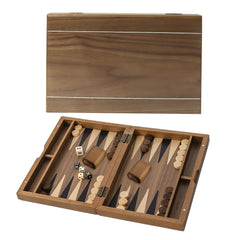 GSE premium magnetic backgammon board open, ready for play with complete set.