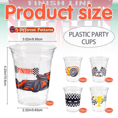 GuassLee Race car party cups coordinate with banners and plates for cohesive tables