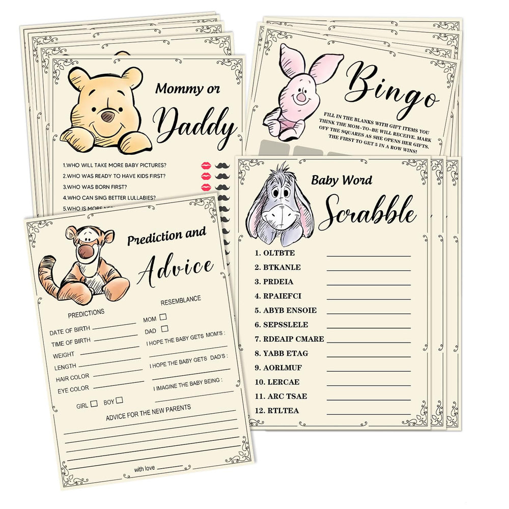 Guawubiang Winnie baby shower cards spread, easy reading for guests
