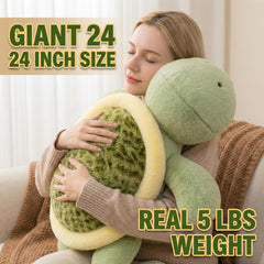 Gudisi weighted turtle plush close-up shows skin-friendly, unscented fabric for gentle touch.