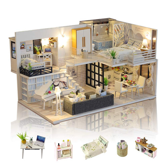 GuDoQi DIY miniature dollhouse kit front view for mindful crafting and decor.