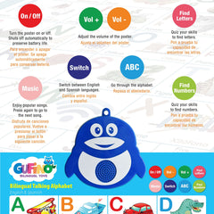 Gufino bilingual learning poster supports English and Spanish literacy.