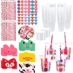 Guiqulai 122PCS valentines kids kit cups for classroom celebrations and reuse.
