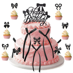 Guiqulai black bow cake topper adds elegant, reusable decor to celebrations.