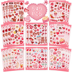 GULWAT Valentines sticker sheets laid out for kids' crafts and gifts