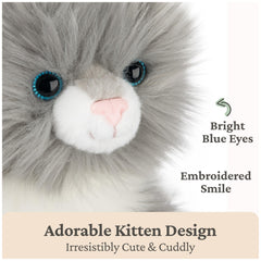 Embroidered smile and pink nose on Camilla enhance friendly expression