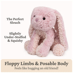 GUND Cozys Bunny pink textured fur emphasizes plush softness.