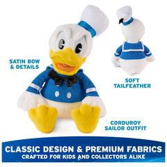 Donald Duck plush with floppy wings inviting playful hugs.