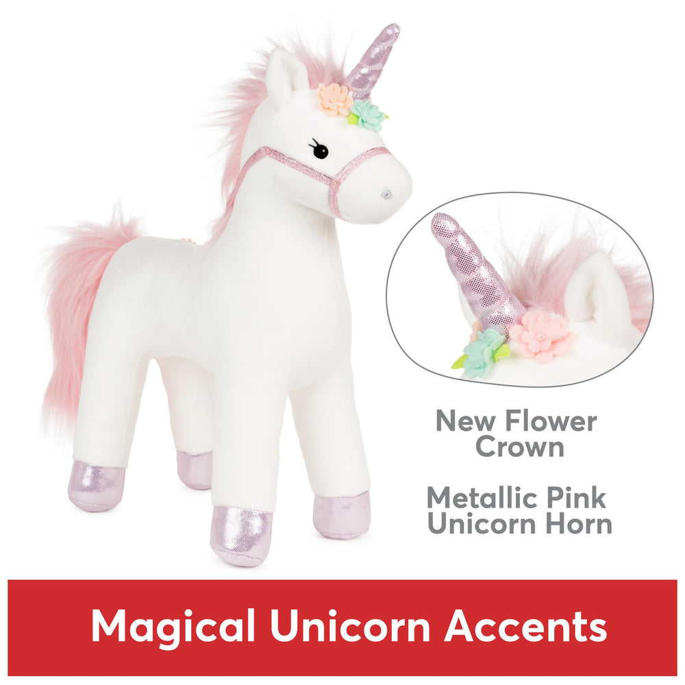 GUND Lily Rose unicorn's flower crown and horn shimmer for imaginative play.