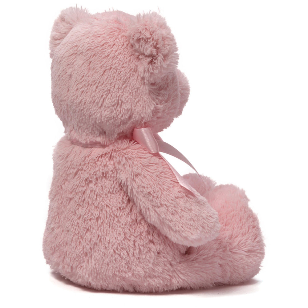 GUND teddy with satin ears and embroidered paw pads, ideal baby shower gift
