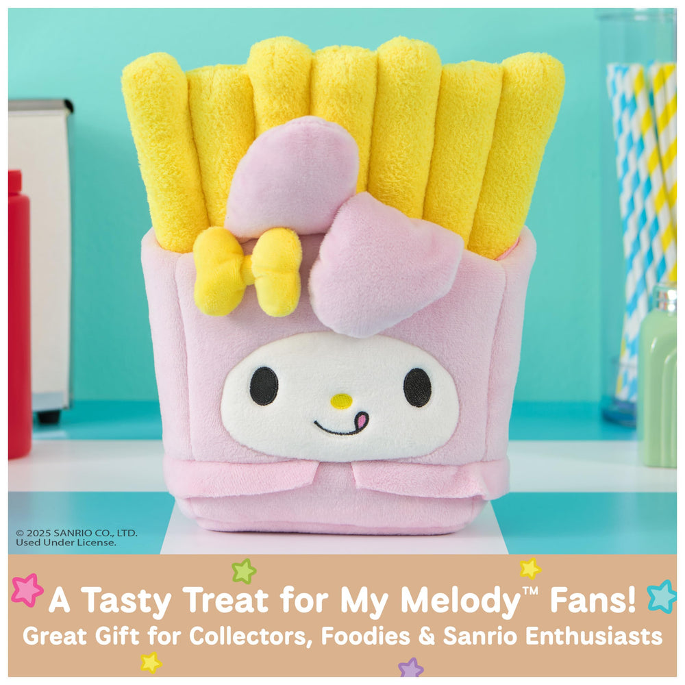 GUND My Melody French Fries Plush side view, ideal for shelf decor.