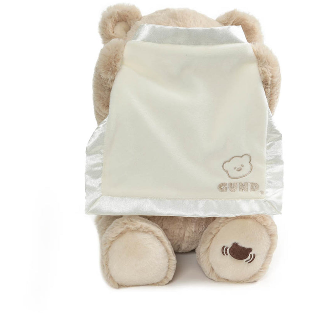 GUND Peek-A-Boo Bear with satin blanket adds tactile texture for tiny fingers