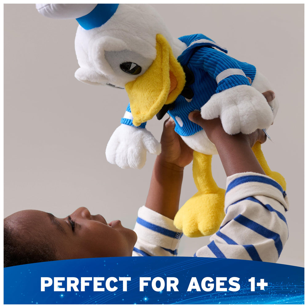 Premium fabrics and detailed embroidery on Donald Duck plush.