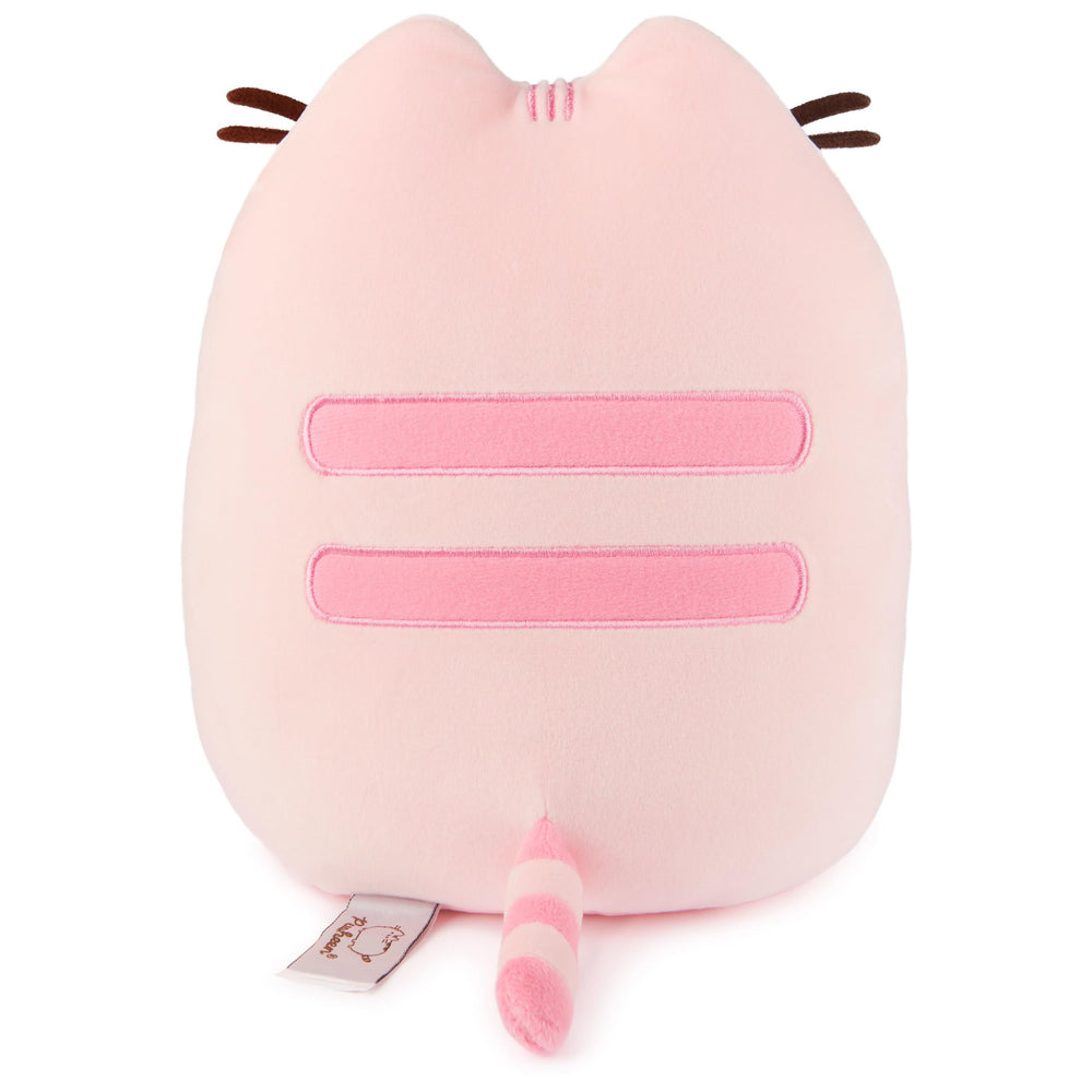 GUND Pusheen back pink stripes highlight the design on a shelf.