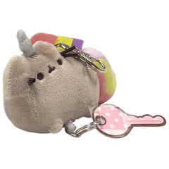 GUND Pusheenicorn key holder with secure metal clip attached to a bag