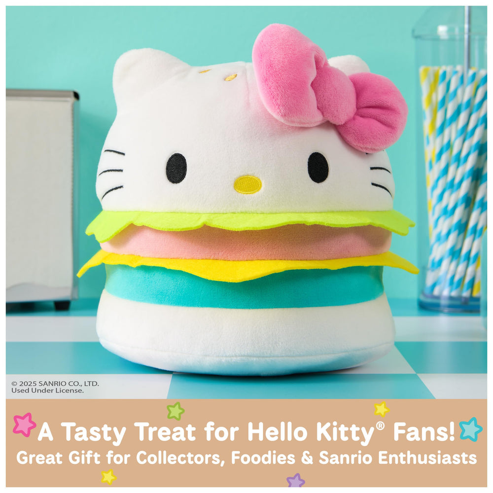 Hello Kitty plush with pink and blue patties adds collectible charm