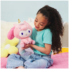 GUND Sanrio My Melody Unicorn plush with metallic horn, adds sparkle at bedtime.