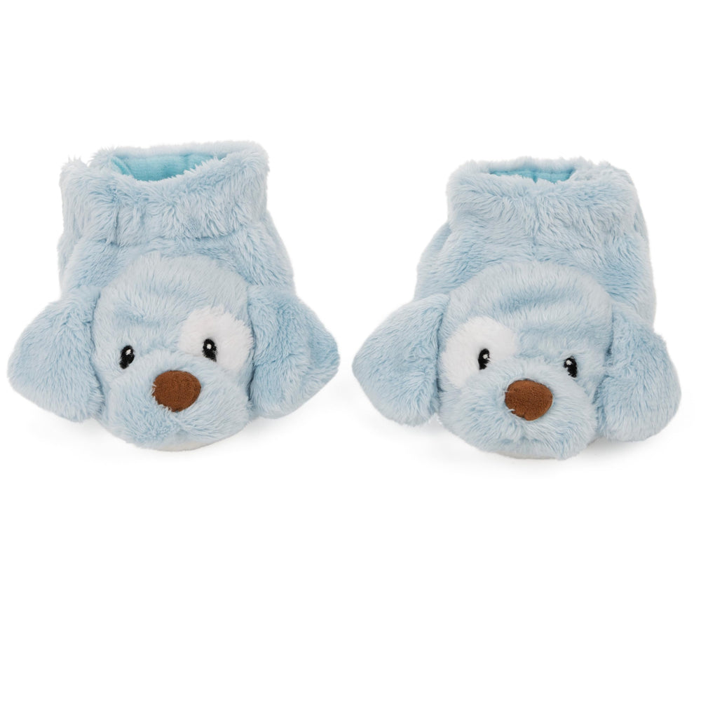 GUND Spunky Puppy rattle booties showing hook-and-loop fasteners.