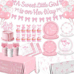 Gupesxu pink bow baby shower tableware set for elegant celebration