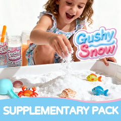 GushySnow snowman-building play with mold-friendly, fluffy texture.