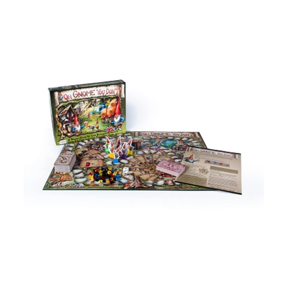 Gut Bustin' Games Oh Gnome You Don't tokens show leaves and gems for playful competition.