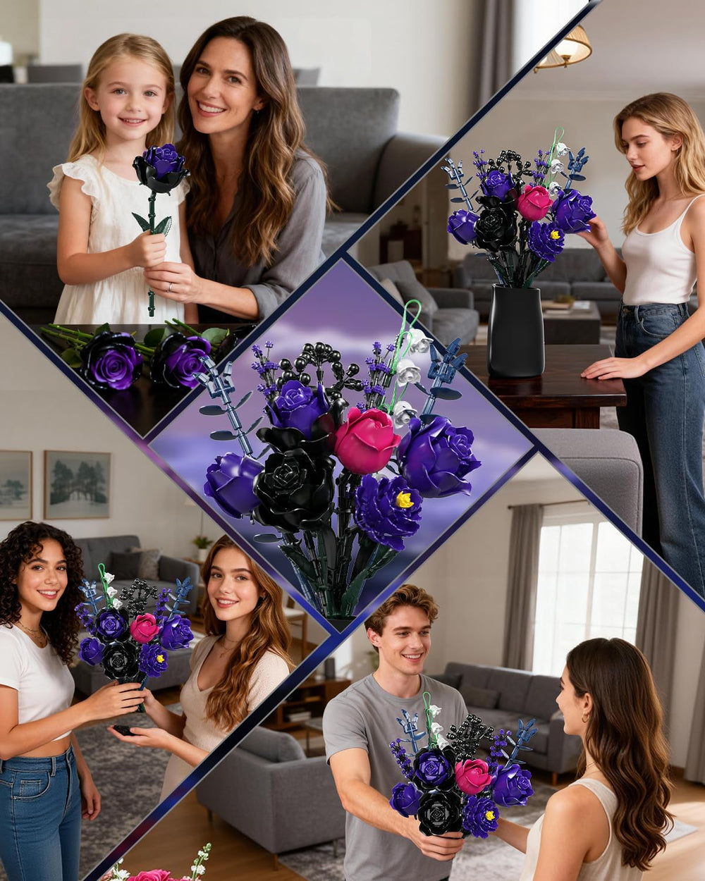 GXJTYYBS Ideas Purple Flowers Gothic Rose Bouquet realistic petals and leaf details