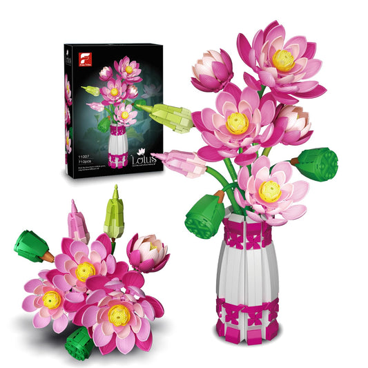 GXJTYYBS lotus flower building set close-up shows lifelike petals for elegant home decor