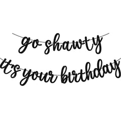 GXSOVSO Go Shawty banner in black glitter creates a bold backdrop for photos.