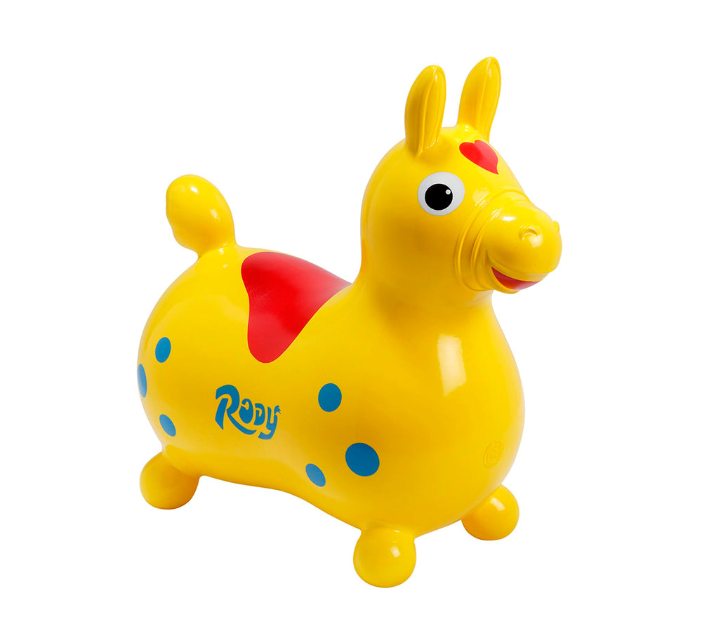Gymnic Rody bounce horse yellow side view supports balance during active play.