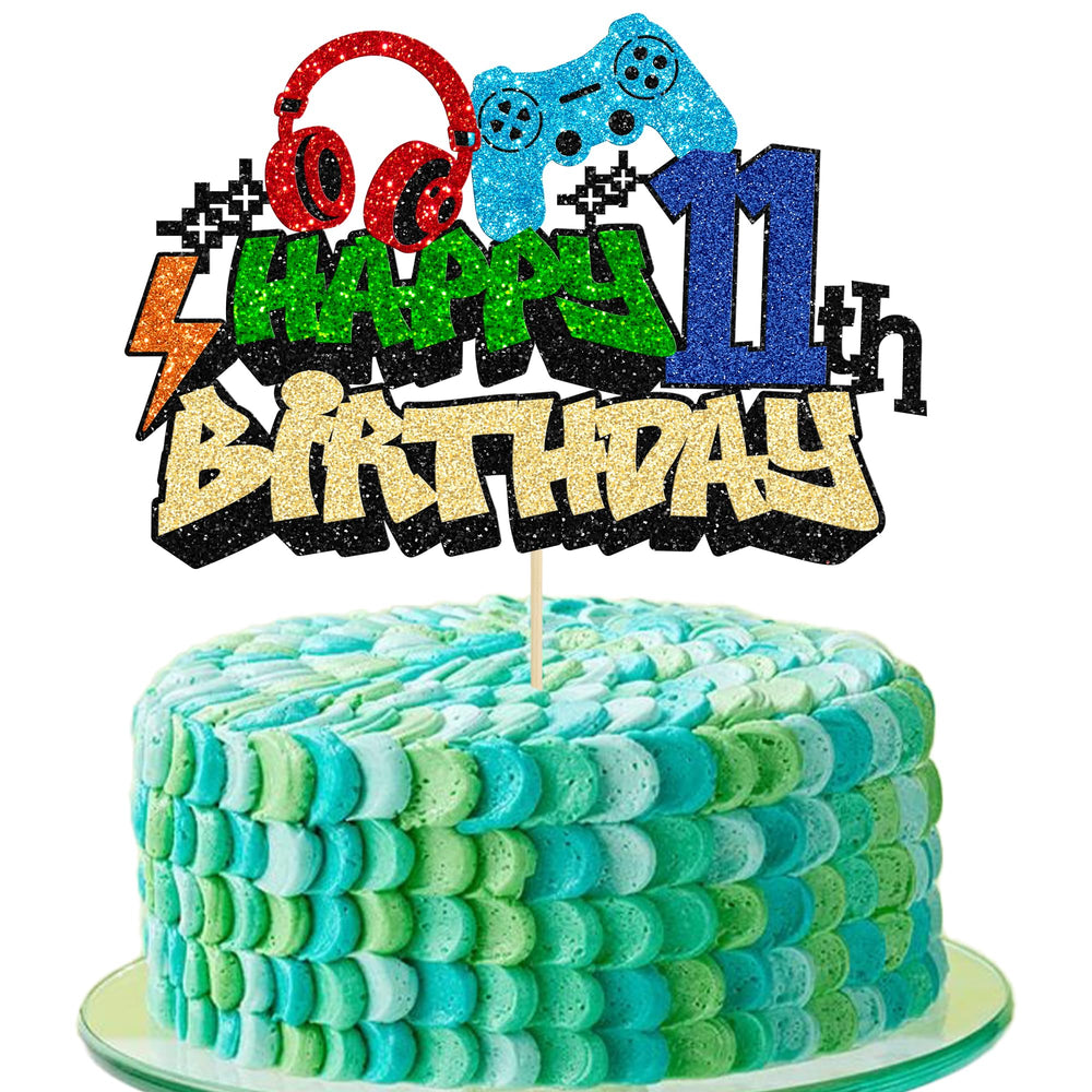 Gyufise 11th birthday video game cake topper with vibrant gaming level unlocked design