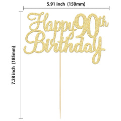 Gyufise 90th birthday cake pick with gold glitter finish for desserts.