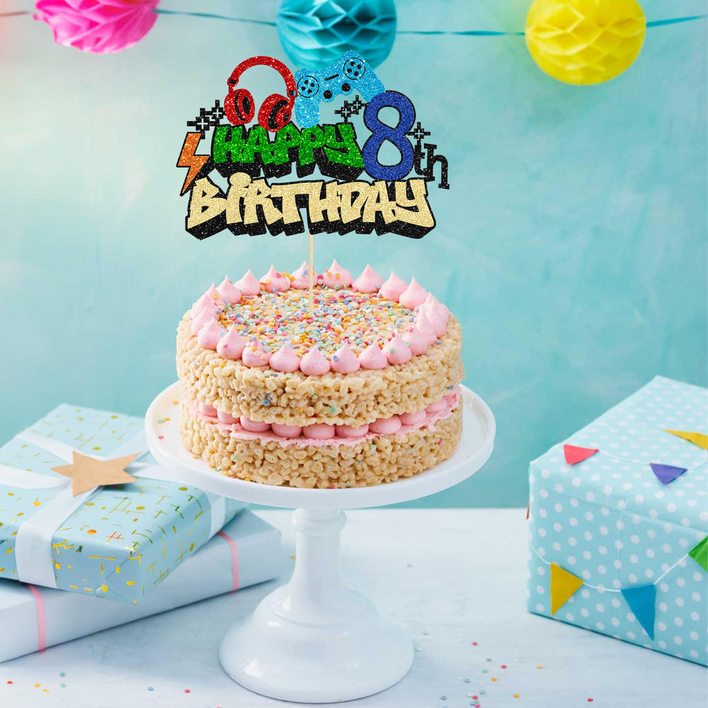 Gyufise cheers to 8 years cake decoration for boys.