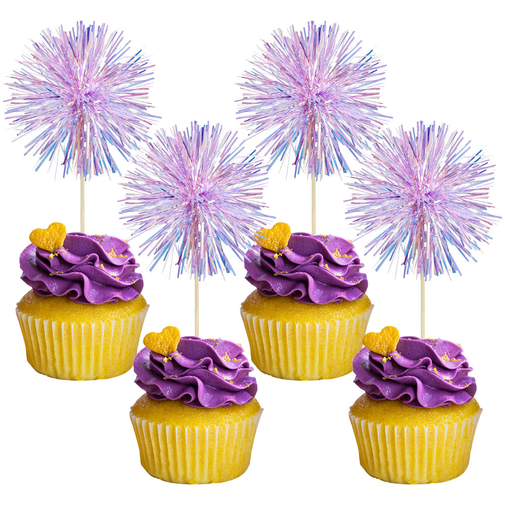 Gyufise foil firework toppers in laser purple add eye-catching cake sparkle.