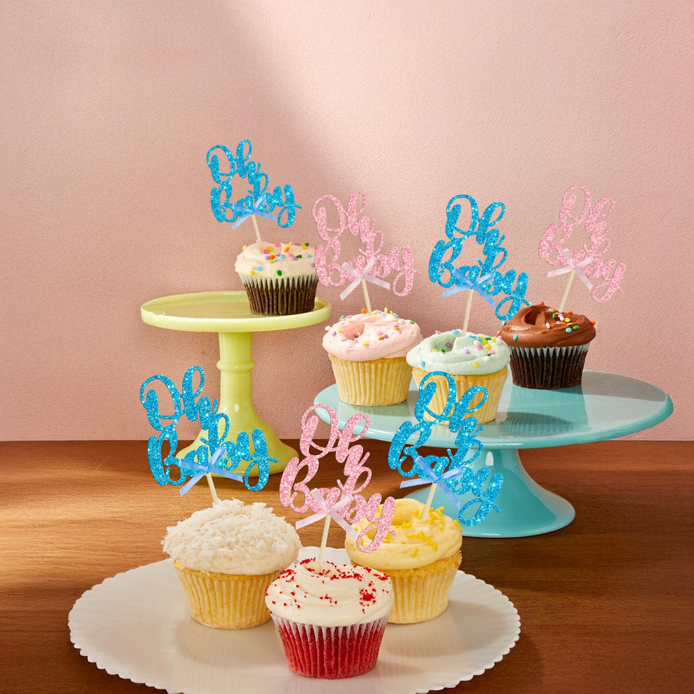 Oh Baby party decor enhances baby shower cakes and cookies
