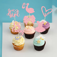 Gyufise pink-themed baby shower cupcake decorations