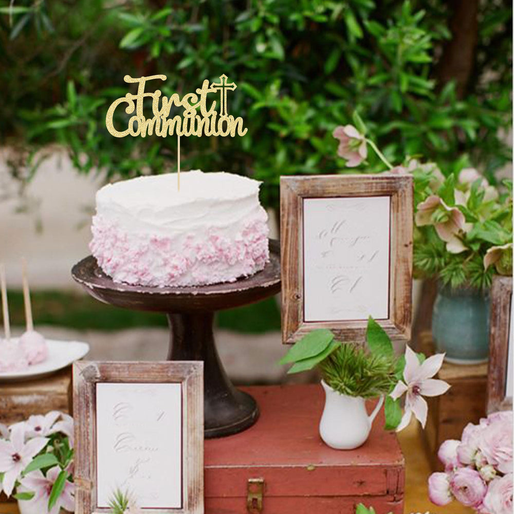 Gyufise reusable gold glitter cake topper for multiple occasions.