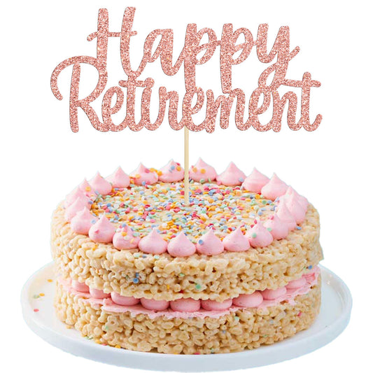 Gyufise rose gold glitter retirement cake topper, ready to insert on cake.