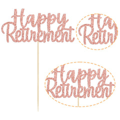 Close-up of Gyufise retirement cake topper with rose gold glitter shine.