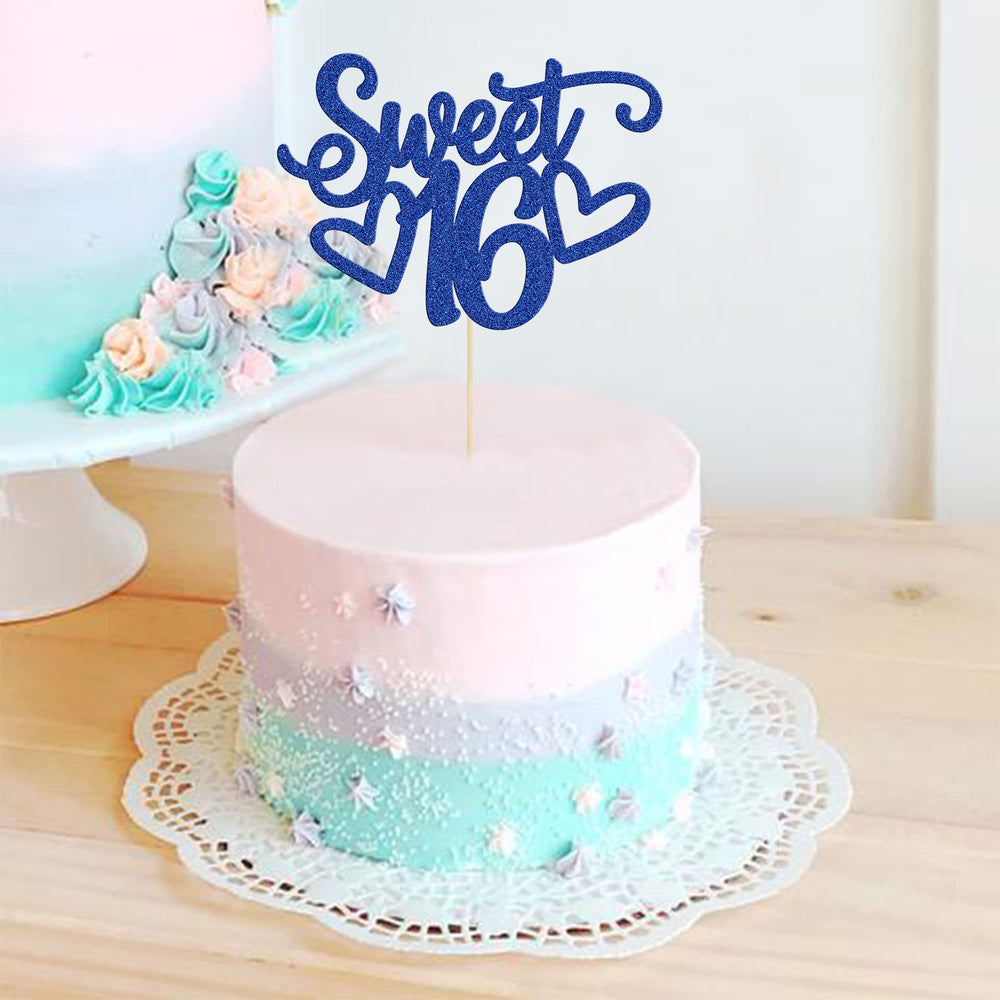Gyufise blue sweet-16 topper decorates cakes with charm.